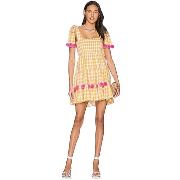 Sundress Square Neck Sleeveless Mini Dress Womens XL/XXL Yellow Gingham NWT $199 - Picture 1 of 16